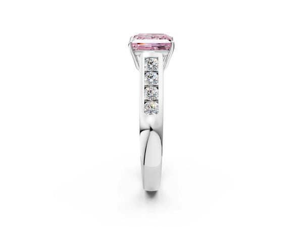 Platinum Fancy Pink Princess  Solitaire Channel-Set Diamond Engagement Ring with Four-Prong Setting