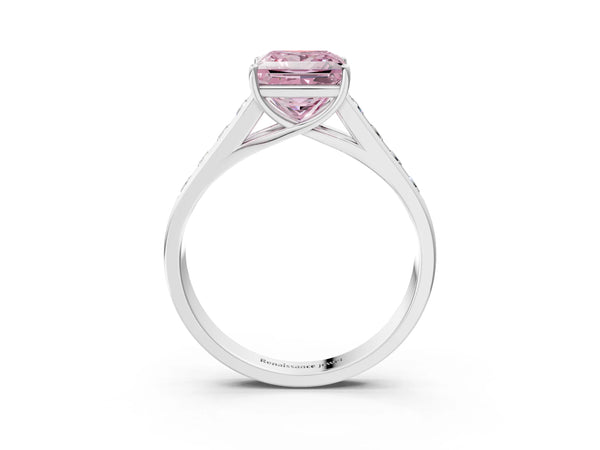 Platinum Fancy Pink Princess  Solitaire Channel-Set Diamond Engagement Ring with Four-Prong Setting