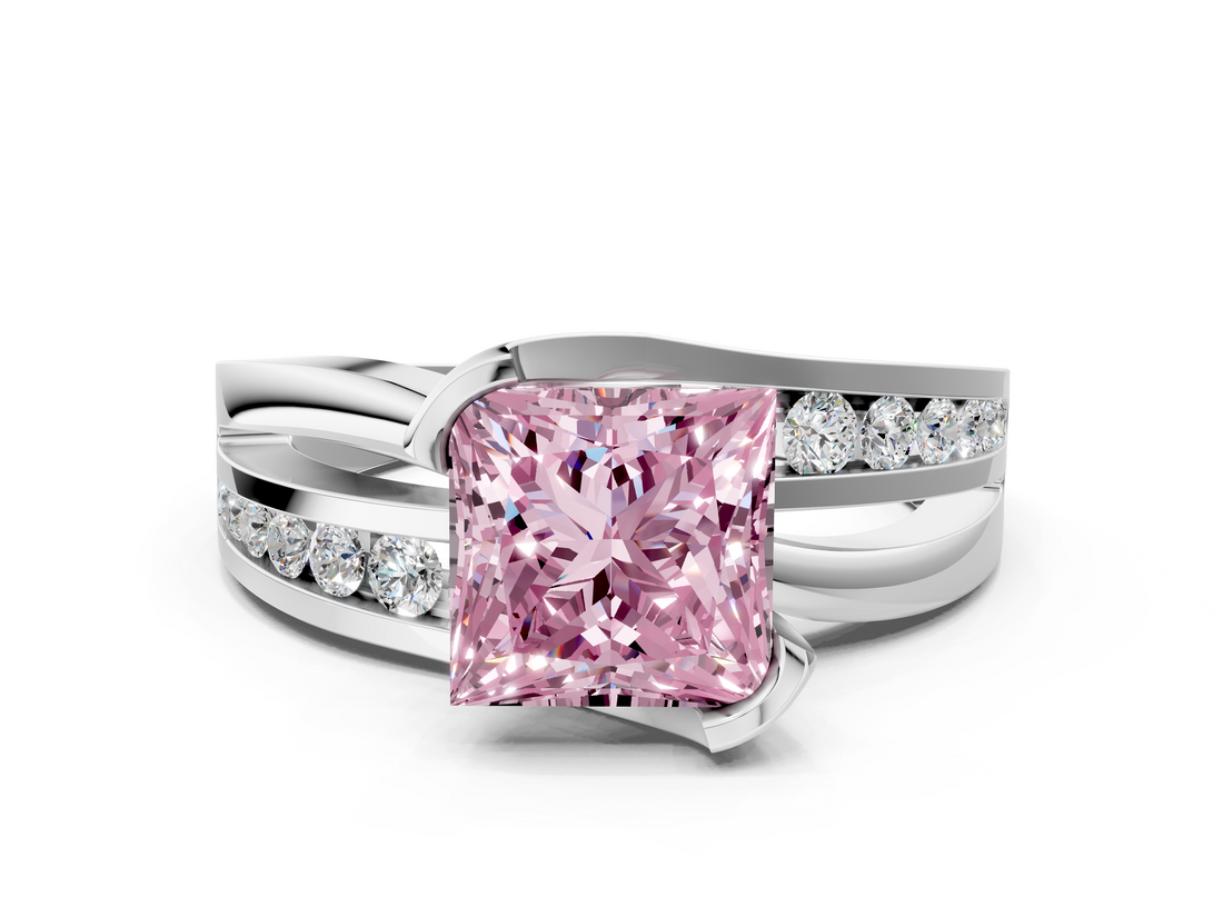 White gold Fancy Pink Princess  Solitaire Channel-Set Split Shank Ring with Tension Prong Setting_3