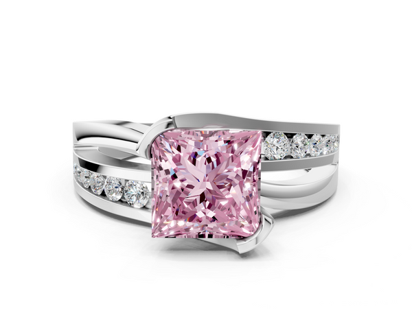 White gold Fancy Pink Princess  Solitaire Channel-Set Split Shank Ring with Tension Prong Setting