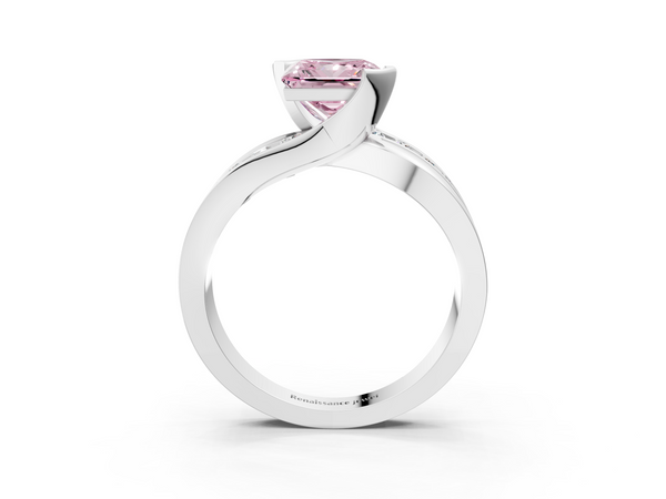 White gold Fancy Pink Princess  Solitaire Channel-Set Split Shank Ring with Tension Prong Setting