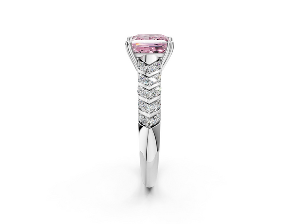 Sterling Silver Princess Cut Chevron Pave Solitaire Engagement Ring Setting for Fancy Pink Center