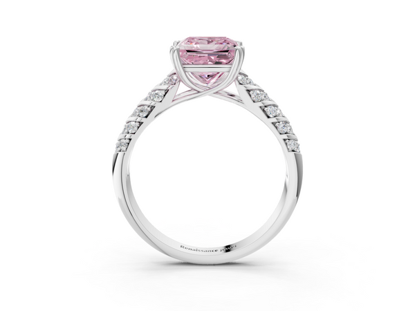 Sterling Silver Princess Cut Chevron Pave Solitaire Engagement Ring Setting for Fancy Pink Center
