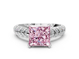 White gold Fancy Pink Princess  Solitaire Chevron Pave Diamond Engagement Ring with Six-Prong Setting