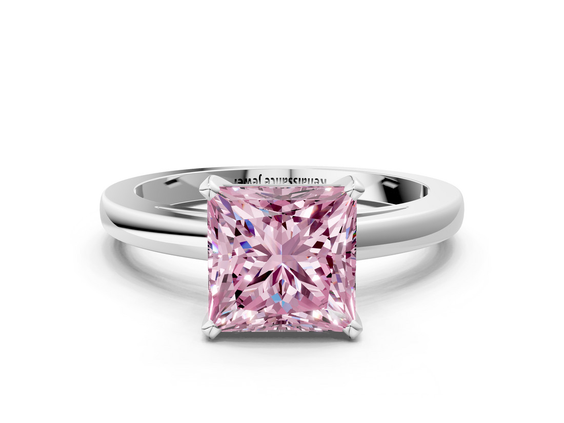 White gold Fancy Pink Princess  Solitaire Diamond Engagement Ring with Four-Prong Setting on a Classic Band_3