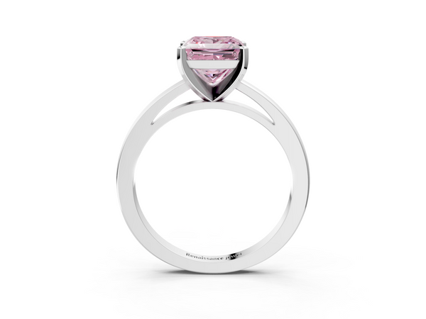 White gold Fancy Pink Princess  Solitaire Diamond Engagement Ring with Four-Prong Setting on a Classic Band