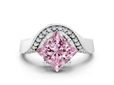 White gold Fancy Pink Princess  Solitaire Diamond Engagement Ring with Pave Band and Four-Prong Setting 1