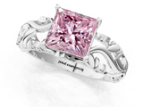 White gold Fancy Pink Princess  Solitaire Diamond Leaf Vine Band with Prong Setting_1