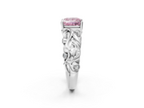 White gold Fancy Pink Princess  Solitaire Diamond Leaf Vine Band with Prong Setting_2