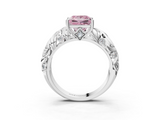 White gold Fancy Pink Princess  Solitaire Diamond Leaf Vine Band with Prong Setting_3