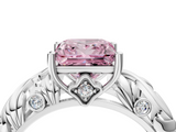 White gold Fancy Pink Princess  Solitaire Diamond Leaf Vine Band with Prong Setting_4