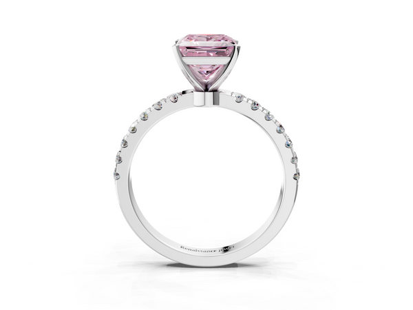 Platinum Fancy Pink Princess Cut Diamond Solitaire Ring with Pavé Accents and Four-Prong Setting