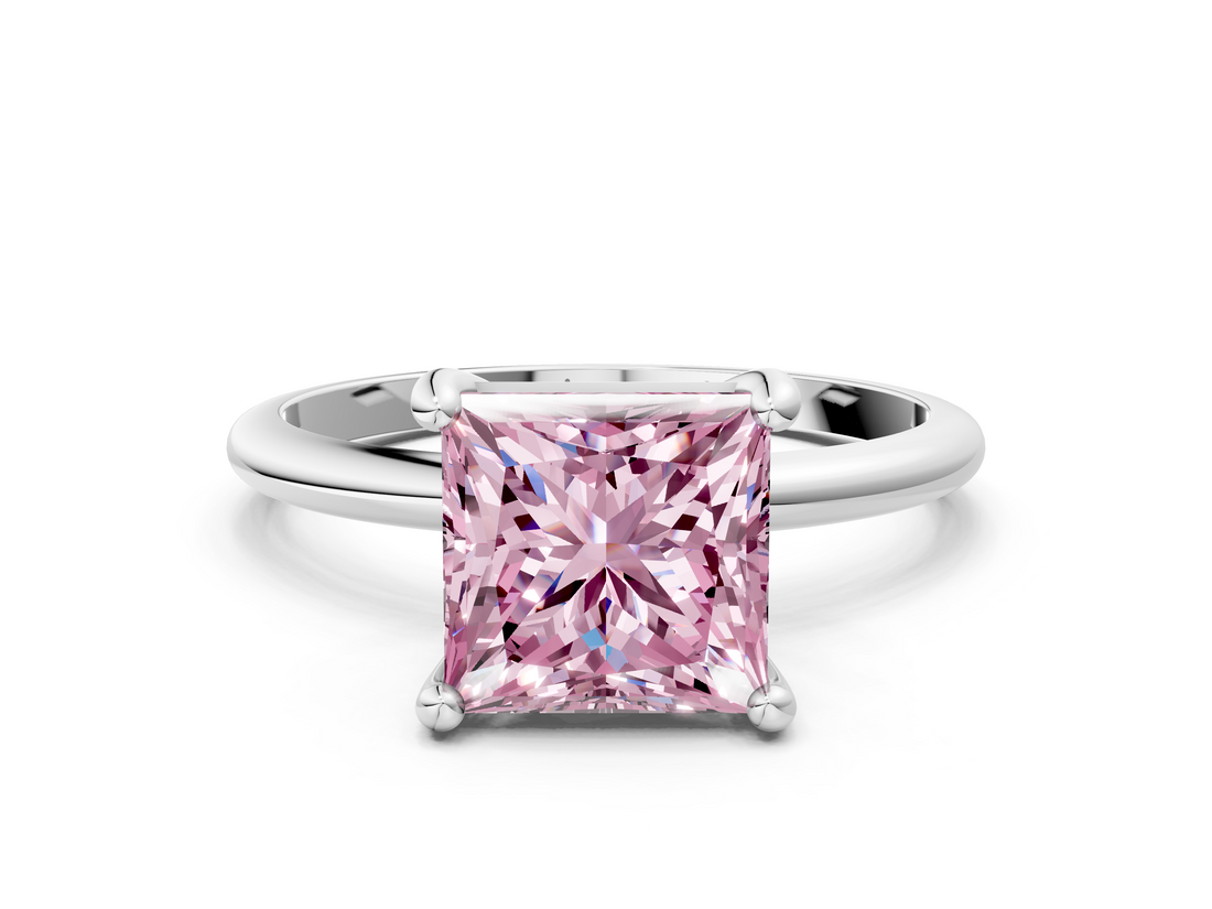 White gold Fancy Pink Princess  Solitaire Diamond Ring with 4-Prong Setting on a Classic Band_3