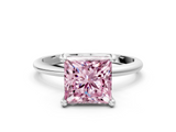 White gold Fancy Pink Princess  Solitaire Diamond Ring with 4-Prong Setting on a Classic Band_3