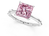 White gold Fancy Pink Princess  Solitaire Diamond Ring with Bamboo Band and Four-Prong Setting_1