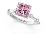 White gold Fancy Pink Princess  Solitaire Diamond Ring with Bezel Set Side Stones and Prong Setting_1