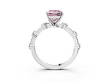 White gold Fancy Pink Princess  Solitaire Diamond Ring with Bezel Set Side Stones and Prong Setting_3