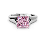 White gold Fancy Pink Princess  Solitaire Diamond Ring with Cathedral Band and Four-Prong Setting_29