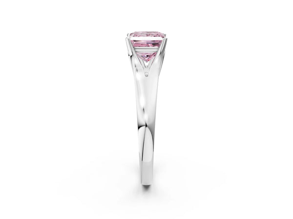White gold Fancy Pink Princess  Solitaire Diamond Ring with Cathedral Band and Four-Prong Setting