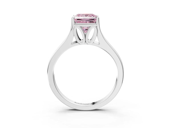 White gold Fancy Pink Princess  Solitaire Diamond Ring with Cathedral Band and Four-Prong Setting