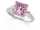 White gold Fancy Pink Princess  Solitaire Diamond Ring with Channel Set Band and Bezel Prong Setting_57