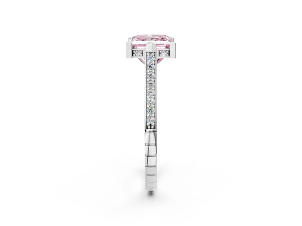 Platinum Fancy Pink Princess  Solitaire Diamond Ring with Channel Set Band and Bezel Prong Setting