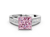White gold Fancy Pink Princess  Solitaire Diamond Ring with Channel-Set Band and Four-Prong Setting_3