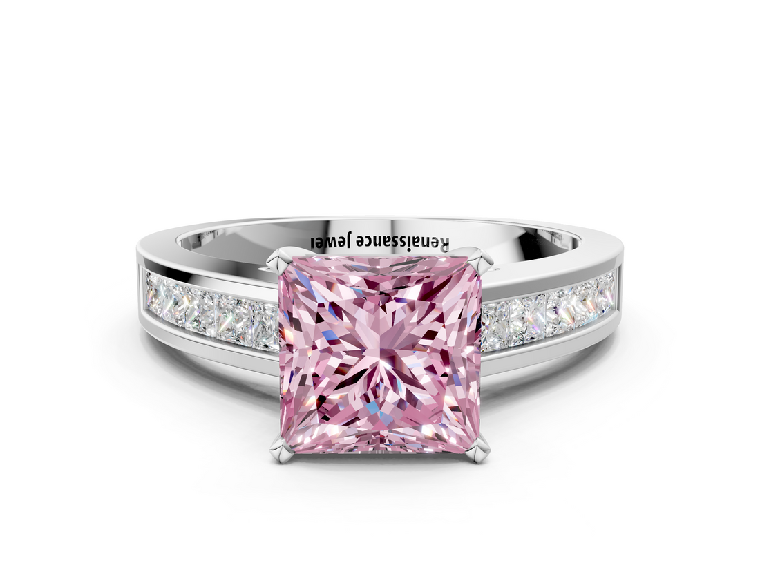 White gold Fancy Pink Princess  Solitaire Diamond Ring with Channel-Set Band and Four-Prong Setting_3