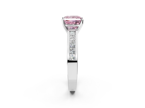 Platinum Fancy Pink Princess  Solitaire Diamond Ring with Channel-Set Band and Four-Prong Setting