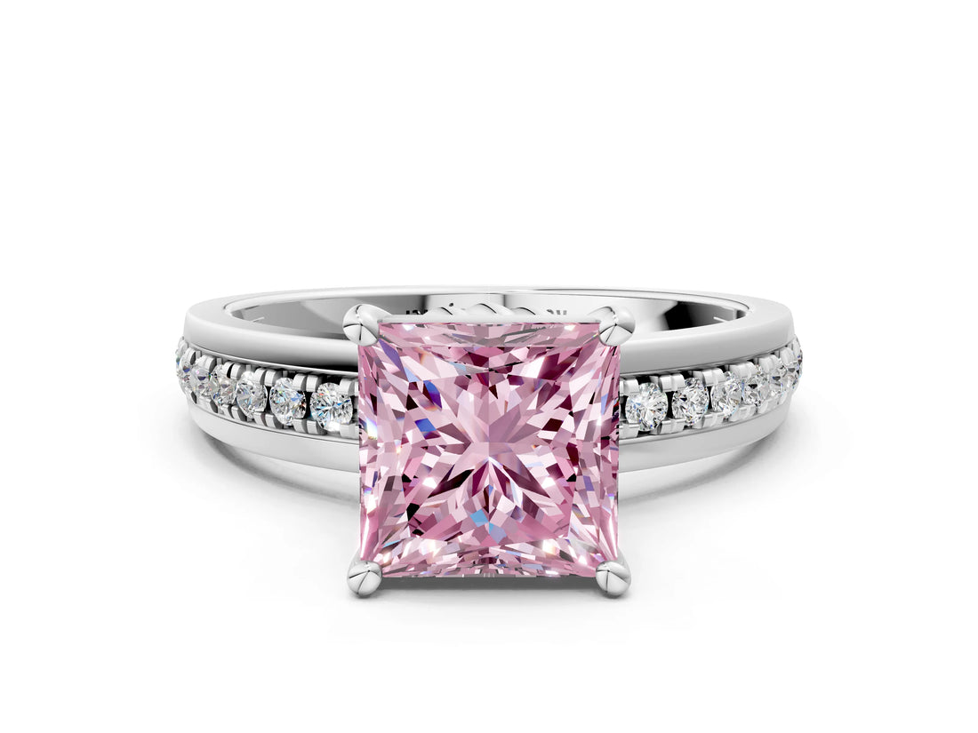 White gold Fancy Pink Princess  Solitaire Diamond Ring with Channel Set Band and Six-Prong Setting_29