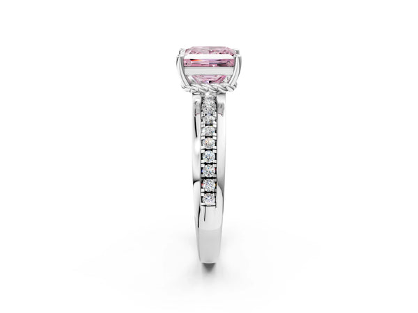 Platinum Fancy Pink Princess  Solitaire Diamond Ring with Channel Set Band and Six-Prong Setting