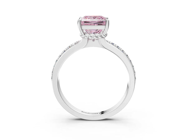 Platinum Fancy Pink Princess  Solitaire Diamond Ring with Channel Set Band and Six-Prong Setting