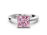 White gold Fancy Pink Princess  Solitaire Diamond Ring with Four-Prong Setting and Classic Band_3