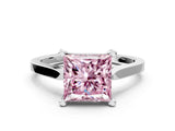 White gold Fancy Pink Princess  Solitaire Diamond Ring with Four-Prong Setting and Tapered Band 1