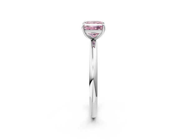 White gold Fancy Pink Princess  Solitaire Diamond Ring with Four-Prong Setting on a Plain Band