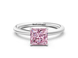 White gold Fancy Pink Princess  Solitaire Diamond Ring with Four-Prong Setting on a Plain Band_56