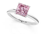 White gold Fancy Pink Princess  Solitaire Diamond Ring with Four-Prong Setting on a Plain Band_57