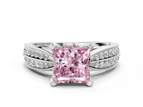 White gold Fancy Pink Princess  Solitaire Diamond Ring with Milgrain Pavé Band and Four-Prong Setting_19
