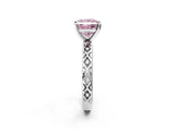 White gold Fancy Pink Princess  Solitaire Diamond Ring with Milgrain and Black Enamel X Pattern Band_31