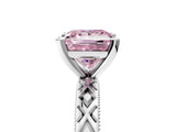 White gold Fancy Pink Princess  Solitaire Diamond Ring with Milgrain and Black Enamel X Pattern Band_34