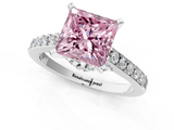 White gold Fancy Pink Princess  Solitaire Diamond Ring with Pavé Band and Four-Prong Setting_1