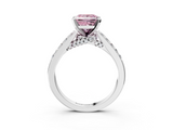 White gold Fancy Pink Princess  Solitaire Diamond Ring with Pavé Band and Four-Prong Setting_3