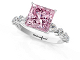 White gold Fancy Pink Princess  Solitaire Diamond Ring with Pave Band and Four-Prong Setting_1