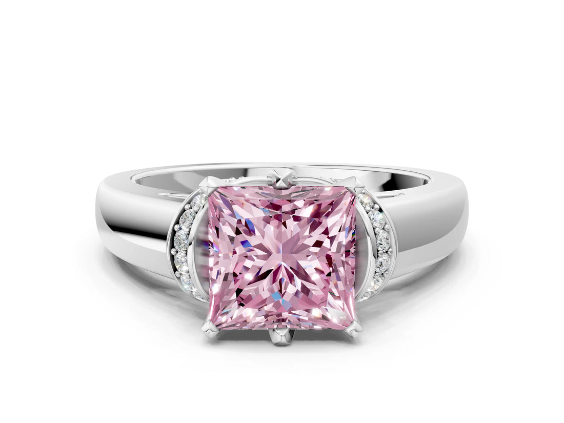 White gold Fancy Pink Princess  Solitaire Diamond Ring with Pave Band and Six-Prong Setting_82