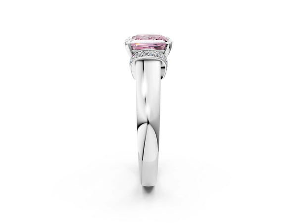 White gold Fancy Pink Princess  Solitaire Diamond Ring with Pave Band and Six-Prong Setting