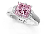 White gold Fancy Pink Princess  Solitaire Diamond Ring with Pave Band and Six-Prong Setting_93