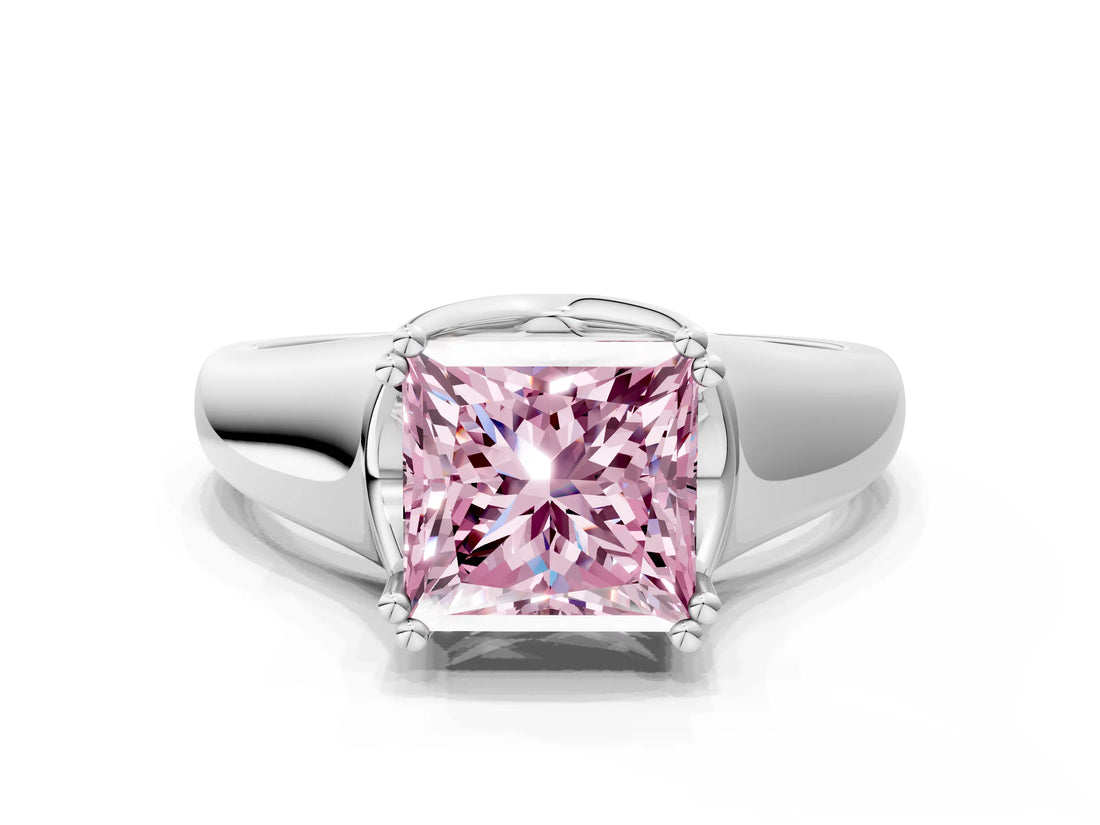 White gold Fancy Pink Princess  Solitaire Diamond Ring with Six-Prong Cathedral Setting_32