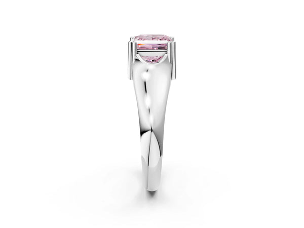 White gold Fancy Pink Princess Cut Diamond Solitaire Ring with Wide Band and Prong Setting