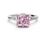 White gold Fancy Pink Princess  Solitaire Diamond Ring with Six-Prong Setting and Tapered Band