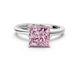 White gold Fancy Pink Princess  Solitaire Diamond Ring with Six-Prong Setting on a Classic Band